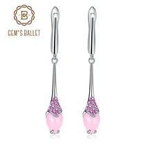 Natural Pink Calcedony Earrings 925 Sterling Silver Gemstone Drop Earrings For W - £39.72 GBP