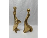 Pair Of (2) Mid Century Brass Seals Playing With Ball Figurines 9-10&quot; - £123.83 GBP