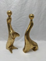 Pair Of (2) Mid Century Brass Seals Playing With Ball Figurines 9-10&quot; - $158.39