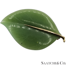 14K (585) Yellow Gold Natural Jade Stone Leaf Shape: Brooch/Pin - £736.54 GBP
