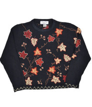 Reference Point Autumn Leaves Sweater Womens M Petites Black Fall Crewne... - £22.89 GBP
