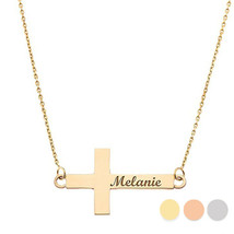 Personalized Name 10k 14k Solid Gold Sideways Cross Dainty Pendant Necklace - £197.64 GBP