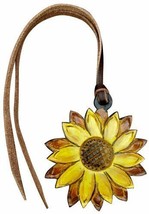Western Saddle Hand Painted Sunflower Leather Saddle Charm w/ Leather String - £6.40 GBP