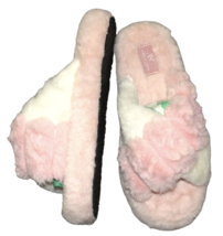 Ashley Snell Women&#39;s Pink White Cross Band Plush Slippers Size 9 - £19.27 GBP