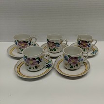 Vintage Hand Painted Japan Floral Lusterware Demitasse Cups and Saucers ... - £22.04 GBP