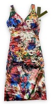 Nicole Miller NWT Women&#39;s Watercolor Floral Ruched V-Neck Sheath Dress Sz 2 $465 - £68.36 GBP