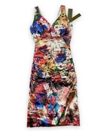 Nicole Miller NWT Women&#39;s Watercolor Floral Ruched V-Neck Sheath Dress S... - £68.83 GBP