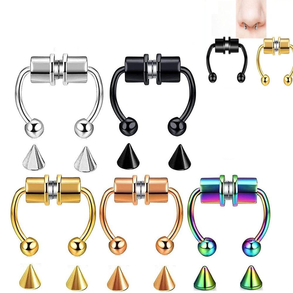 60pcs/lot Fake Nose Ring Magnet U Shaped Hip Hoop Septum Rock Stainless Steel Pu - £73.88 GBP