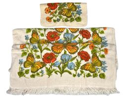 Vintage Dundee 3 Piece Towel Set Butterflies Garden Flowers Colorful - $96.95