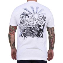 Men&#39;s Long Beach California Surfing Buggy Tattoo Lowbrow Art White Tee T... - £19.58 GBP