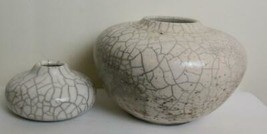 Set of 2 Raku Vases Signed Creamy White - £47.58 GBP