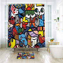 Abstract Character 01 Shower Curtain Bath Mat Bathroom Waterproof Decora... - £18.16 GBP+