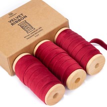 Burgundy Velvet Ribbon Set 3/8&quot;&quot; X 15Yd Wooden Spool Fabric Trim Eco-Fri... - £15.93 GBP