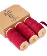 Burgundy Velvet Ribbon Set 3/8&quot;&quot; X 15Yd Wooden Spool Fabric Trim Eco-Fri... - £15.63 GBP