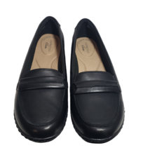 Clarks Womens Ashland Lily Black Leather Slip On Loafers Flat Shoes Size 7.5 W - £67.94 GBP