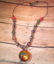 Necklace Cord Bead Multi Color w Glass Pendant Hook Eye Closure Handmade Lot MA - £11.99 GBP