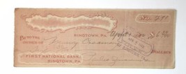 1912 Antique Check First National Bank Ringtown Pennsylvania - $14.00