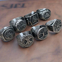 Norse Mythology Ring Nordic Viking Odin Compass Valknut Yggdrasil Amulet Jewelry - £12.87 GBP