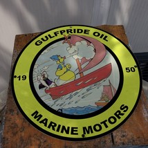 Vintage 1950 Gulf Pride Oil Marine Motors 'Baby Huey' Porcelain Gas & Oil Sign - $125.00