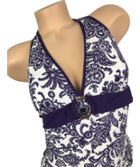 Ralph Lauren Swimsuit Size 10 Womens One Piece Purple White Open Back Sides - £43.98 GBP