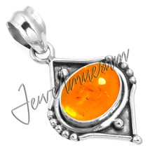 Made in India Natural Amber Pendant 925 Stamp Sterling Silver - £24.22 GBP