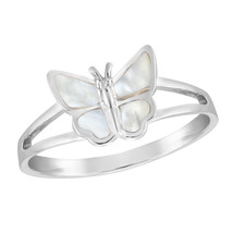 Carefree Fluttering Butterfly White Mother of Pearl Sterling Silver Ring-8 - £13.01 GBP