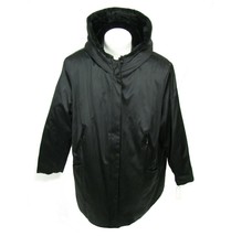 NWT Jones New York Black Coat 2X Women Faux Fur Quilt Lining Hooded Zip ... - £35.01 GBP
