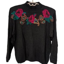 Stefano Floral Embroidered Ramie Sweater XL 18 Pullover Fairy Cottage Vt... - $34.63