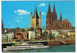 Germany Postcard Cologne Cathedral Great St Martins Boat Cruise Ship Old Town - $2.19