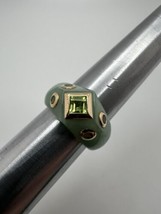 Vintage 14k Carved Jade Ring Size 9 Multi Colored Stone Inset - £176.74 GBP