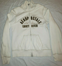 AEROPOSTALE ATHLETICS WIGHTY SEVEN WHITE FULL ZIP GIRLS CUTE SWEATER LARGE - $17.78