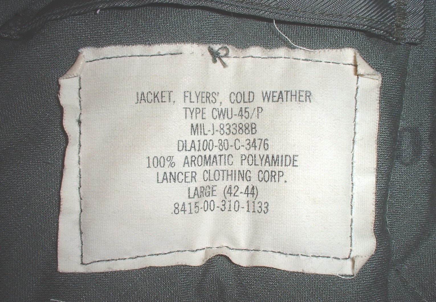 USAF US Air Force CWU-45 cold weather flight jacket; Lancer 1980 LARGE, ... - $130.00