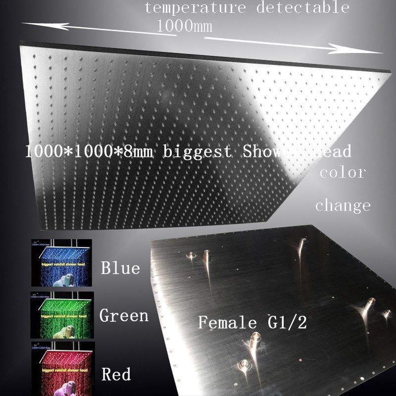 40" LED Multicolor Ceiling Mount Showerhead, Brushed Stainless Steel - Square - $1,425.59