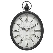 Oval Retro Wall Clock, Rustic Vintage Style, Black Antique Design, Battery Opera - £37.79 GBP