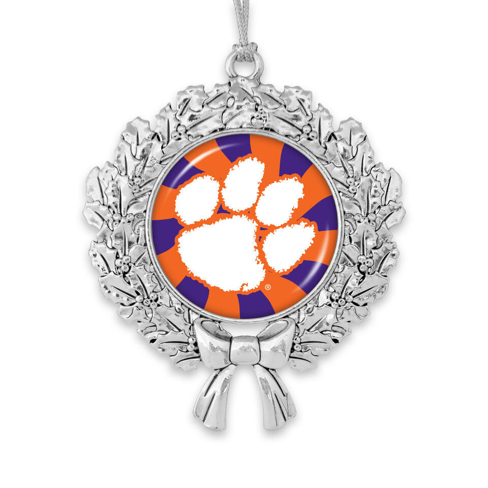 62007 Clemson Peppermint Stripe Wreath Christmas Ornament