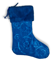 Blue Sequined 17 inch Christmas Stocking with Tassel - £8.88 GBP
