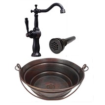 15&quot; Round Copper Bucket Vessel Bathroom Sink with Drain &amp; 13&quot; Faucet - £235.86 GBP