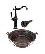 15" Round Copper Bucket Vessel Bathroom Sink with Drain &amp; 13" Faucet - $319.95