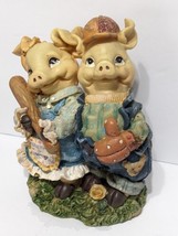 Vintage Pigs Figure Two Happy Pigs Baking Together In Love Figurine 5inches - £13.44 GBP