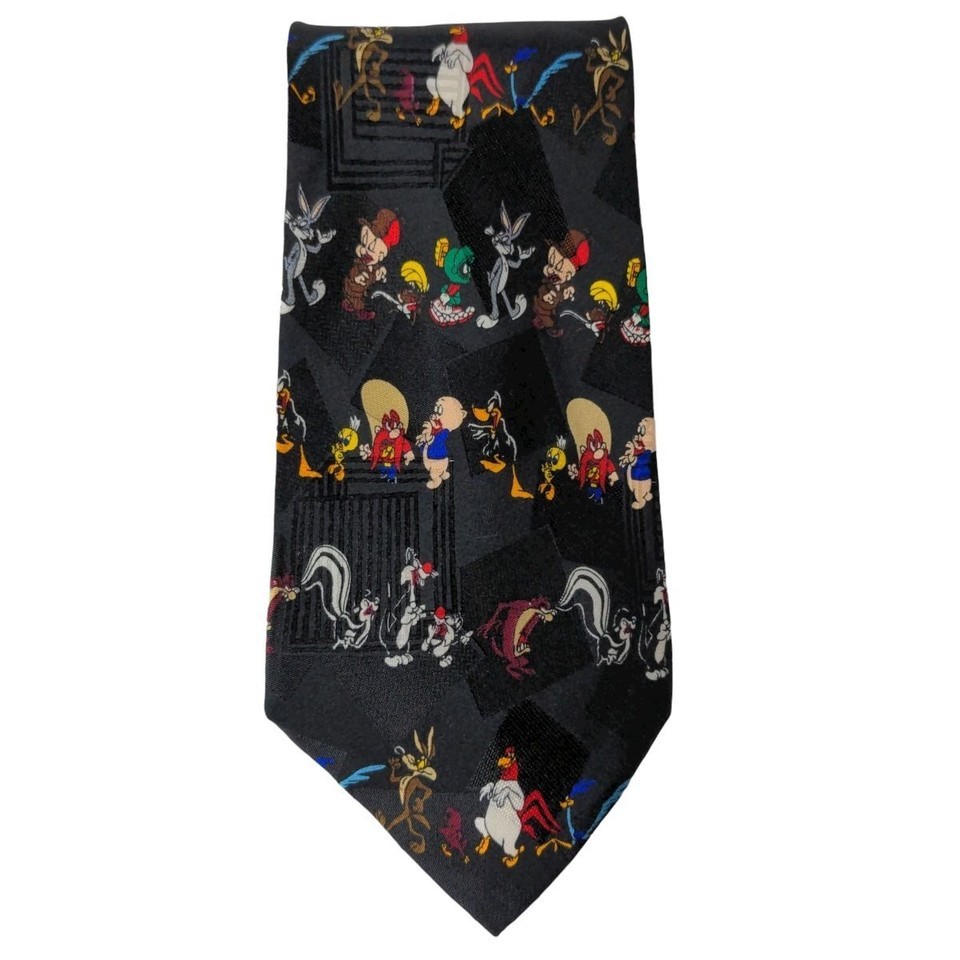 Vintage 1995 Looney Tunes Bugs Bunny Daffy Duck Taz Novelty Silk Necktie Item image 4