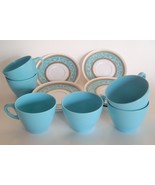 Vintage MELAMINE CUP &amp; SAUCERS BLUE WHITE LOT 6 mugs 8 Saucers 304-20 305 - £29.79 GBP