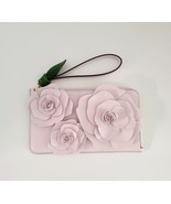 Kate Spade KK972 3D Floral Flower Medium L Zip Wristlet Clutch Pale Amet... - $128.07 CAD