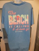 Love &amp; Pineapples  &quot;THE BEACH IS CALLING &amp; I MUST GO&quot; SS BLUE T-SHIRT Si... - €8,56 EUR