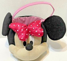 Disney Minnie Mouse Plush Easter Basket Black White and Pink 8.5 x 12 w Handle - £10.04 GBP