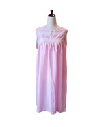 Vintage Nightgown Women&#39;s Large JILANDRE Pink Floral Cotton Lace Trim Sl... - £27.47 GBP
