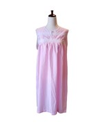 Vintage Nightgown Women&#39;s Large JILANDRE Pink Floral Cotton Lace Trim Sl... - £26.11 GBP