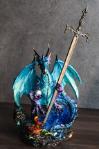 Blue Frozen Arctic Dragon Holding Pearl and Gothic Sword Letter Opener F... - £23.53 GBP