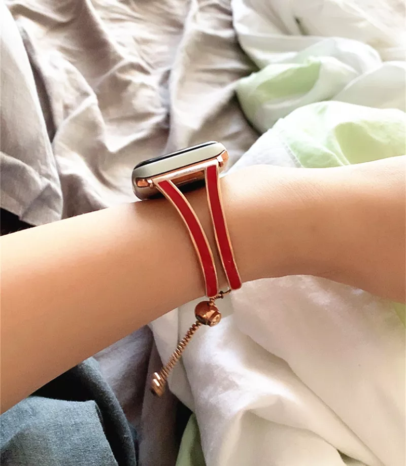 Cute Rosegold Red Stripe Bracelet Watchband For Iwatch   - £30.68 GBP