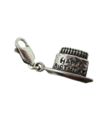 HAPPY BIRTHDAY CAKE Charm Vintage Sterling Silver with Lobster Claw Hook... - €12,92 EUR
