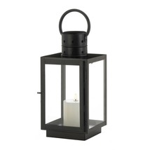 Square Frame Metal Black Pillar Candle Lantern - £19.62 GBP